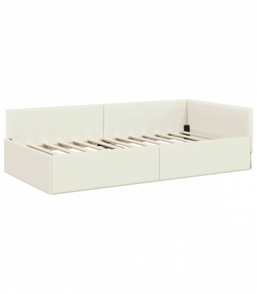 vidaXL Corner Bed Frame Cream 90 x 190 cm Velvet and Engineered wood