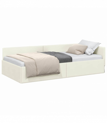 vidaXL Corner Bed Frame Cream 90 x 190 cm Velvet and Engineered wood