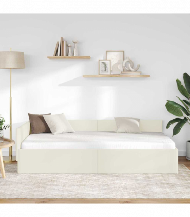 vidaXL Corner Bed Frame Cream 90 x 190 cm Velvet and Engineered wood