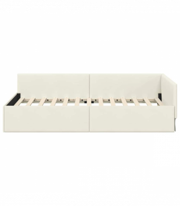 vidaXL Corner Bed Frame Cream 90 x 190 cm Velvet and Engineered wood