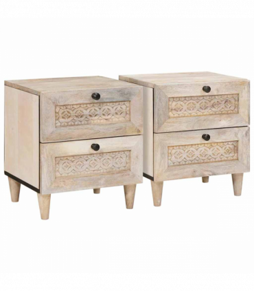 vidaXL Bedside Table 2 pcs Beige 40 x 33 x 46 cm Solid mango wood