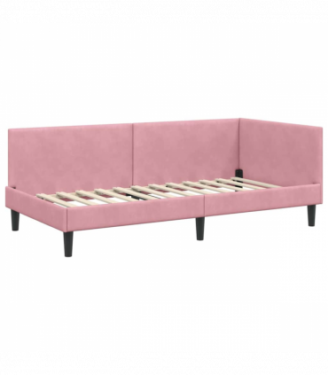 vidaXL Corner Bed Frame Pink 90 x 200 cm Velvet and Engineered wood