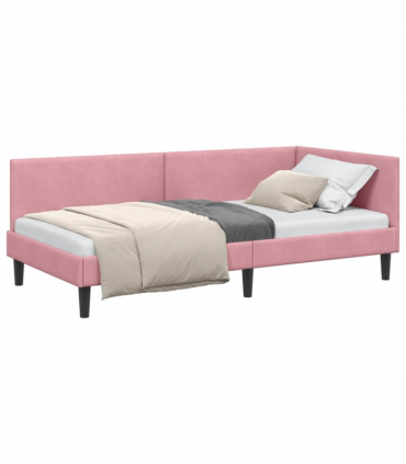 vidaXL Corner Bed Frame Pink 90 x 200 cm Velvet and Engineered wood