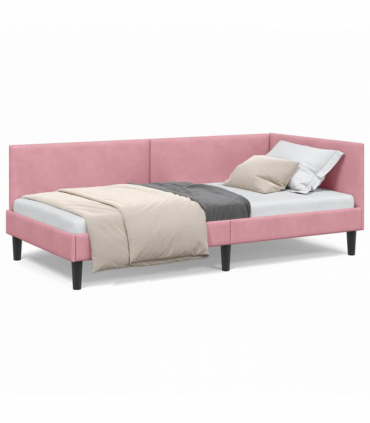 vidaXL Corner Bed Frame Pink 90 x 200 cm Velvet and Engineered wood
