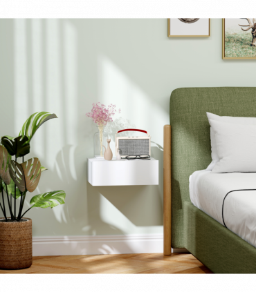 HOMCOM Floating Bedside Table, Wall-Mounted Side Table for Bedroom, White