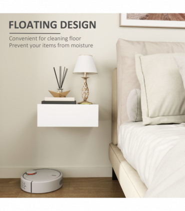 HOMCOM Floating Bedside Table, Wall-Mounted Side Table for Bedroom, White