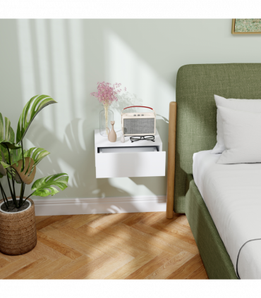 HOMCOM Floating Bedside Table, Wall-Mounted Side Table for Bedroom, White