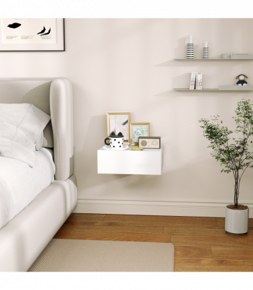 HOMCOM Floating Bedside Table, Wall-Mounted Side Table for Bedroom, White