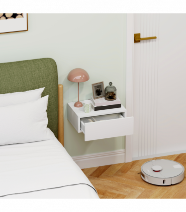 HOMCOM Floating Bedside Table, Wall-Mounted Side Table for Bedroom, White