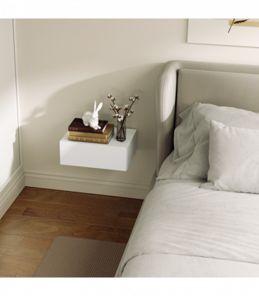 HOMCOM Floating Bedside Table, Wall-Mounted Side Table for Bedroom, White