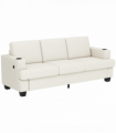 HOMCOM 3 Seater Sofa, Fabric Sofa with USB Ports and Cup Holders, Cream