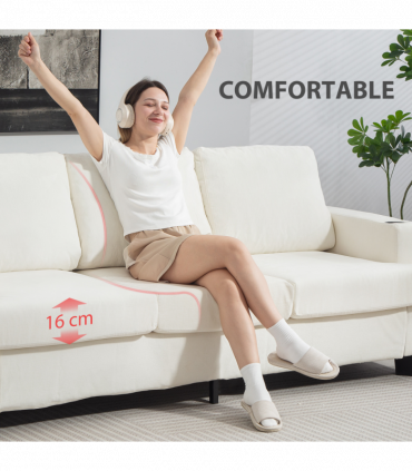 HOMCOM 3 Seater Sofa, Fabric Sofa with USB Ports and Cup Holders, Cream