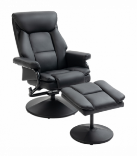 HOMCOM PU Leather Swivel Recliner Armchair with Ottoman, Black