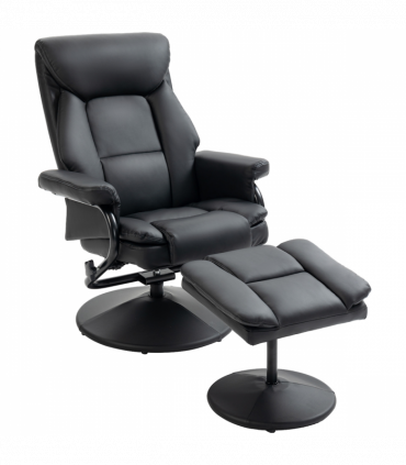HOMCOM PU Leather Swivel Recliner Armchair with Ottoman, Black