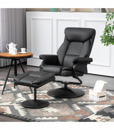 HOMCOM PU Leather Swivel Recliner Armchair with Ottoman, Black
