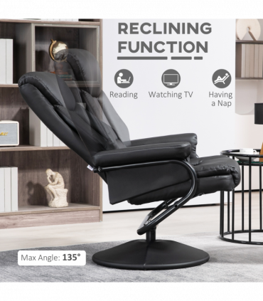 HOMCOM PU Leather Swivel Recliner Armchair with Ottoman, Black