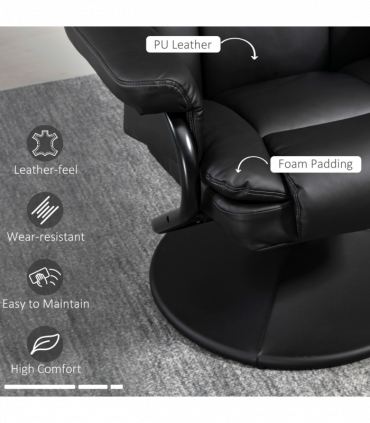 HOMCOM PU Leather Swivel Recliner Armchair with Ottoman, Black