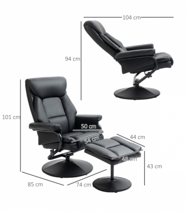 HOMCOM PU Leather Swivel Recliner Armchair with Ottoman, Black