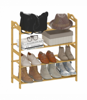 HOMCOM 4-Tier Shoe Rack, Bamboo Shoe Shelf Stand, Natural Wood Finish