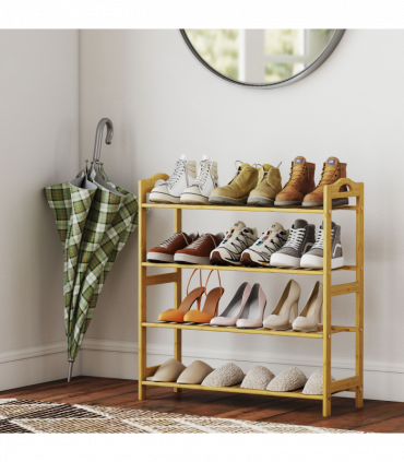 HOMCOM 4-Tier Shoe Rack, Bamboo Shoe Shelf Stand, Natural Wood Finish