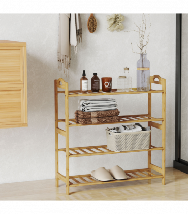HOMCOM 4-Tier Shoe Rack, Bamboo Shoe Shelf Stand, Natural Wood Finish