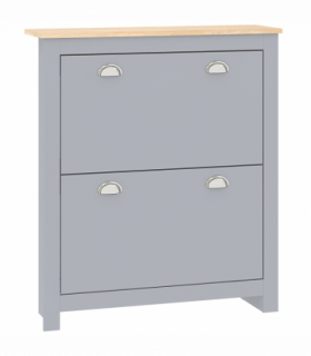 HOMCOM 2 Drawer Shoe Cabinet Narrow Shoe Cupboard with Flip Doors, Grey