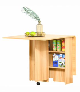 HOMCOM Foldable Dining Table with Storage Shelves for Kitchen, Dining Room