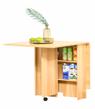 HOMCOM Foldable Dining Table with Storage Shelves for Kitchen, Dining Room