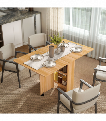 HOMCOM Foldable Dining Table with Storage Shelves for Kitchen, Dining Room