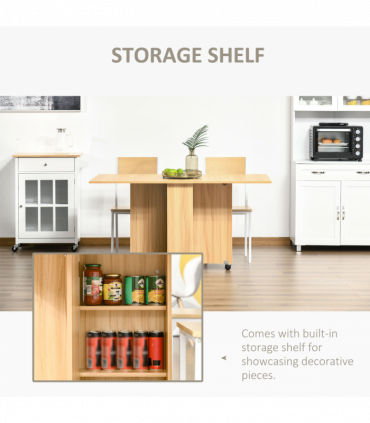 HOMCOM Foldable Dining Table with Storage Shelves for Kitchen, Dining Room