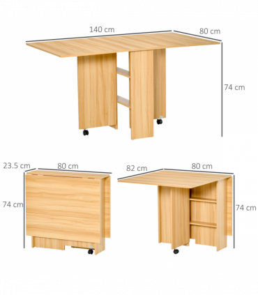 HOMCOM Foldable Dining Table with Storage Shelves for Kitchen, Dining Room