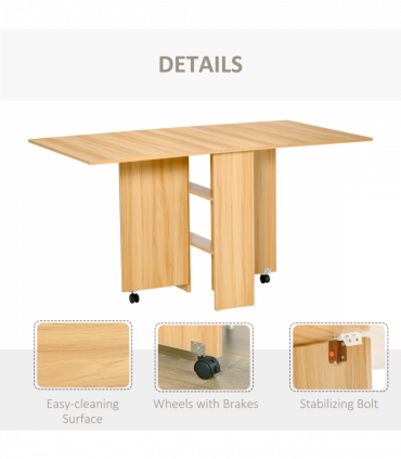 HOMCOM Foldable Dining Table with Storage Shelves for Kitchen, Dining Room