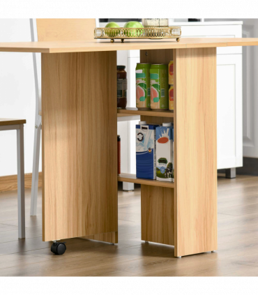 HOMCOM Foldable Dining Table with Storage Shelves for Kitchen, Dining Room