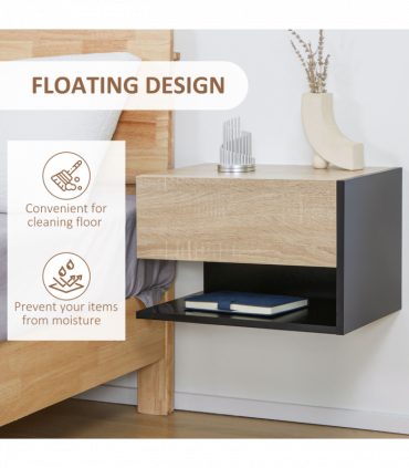 HOMCOM Modern Bedside Table Set of 2 with Drawer and Shelf