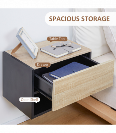 HOMCOM Modern Bedside Table Set of 2 with Drawer and Shelf