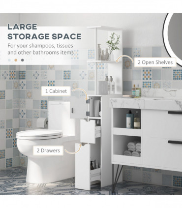 HOMCOM Tall Bathroom Cabinet, Bathroom Storage Cabinet W/ Shelf, Drawers White