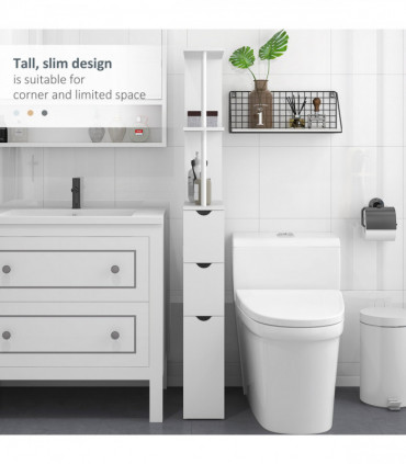 HOMCOM Tall Bathroom Cabinet, Bathroom Storage Cabinet W/ Shelf, Drawers White