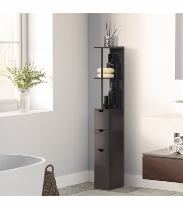 HOMCOM Tall Bathroom Storage Cabinet with Shelf and Drawers, Brown