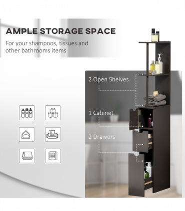 HOMCOM Tall Bathroom Storage Cabinet with Shelf and Drawers, Brown