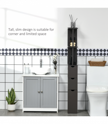 HOMCOM Tall Bathroom Storage Cabinet with Shelf and Drawers, Brown