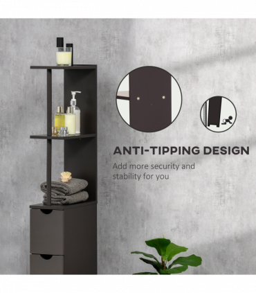 HOMCOM Tall Bathroom Storage Cabinet with Shelf and Drawers, Brown