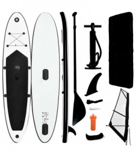 Inflatable Stand Up Paddleboard with Sail Set Black and White