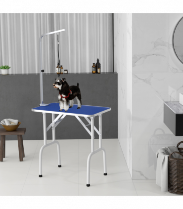Sturdy Pet Grooming Table - Adjustable Height & Safety Leash - Blue