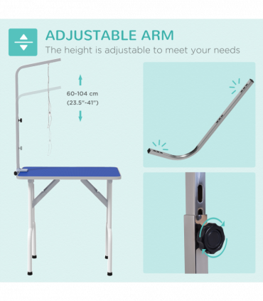 Sturdy Pet Grooming Table - Adjustable Height & Safety Leash - Blue