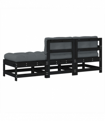 vidaXL 3 Piece Garden Lounge Set with Cushions Black Solid Wood