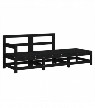 vidaXL 3 Piece Garden Lounge Set with Cushions Black Solid Wood