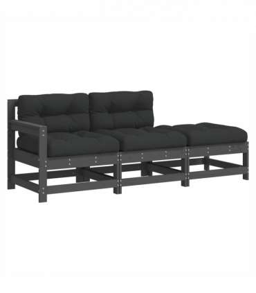 vidaXL 3 Piece Garden Lounge Set with Cushions Grey Solid Wood