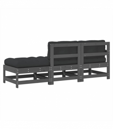 vidaXL 3 Piece Garden Lounge Set with Cushions Grey Solid Wood
