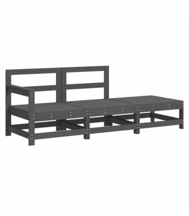 vidaXL 3 Piece Garden Lounge Set with Cushions Grey Solid Wood