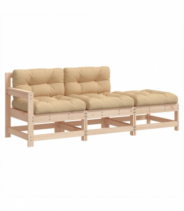 vidaXL 3 Piece Garden Lounge Set with Cushions Solid Wood